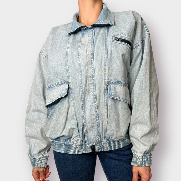 80s Levi’s Denim Bomber Jacket Size XL - Picture 5 of 10